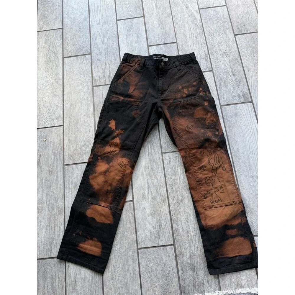 Tie Dyed Black Denim Size 32 X 32 Custom Carhartt Duck Jeans 1 Of 1 Streetwear